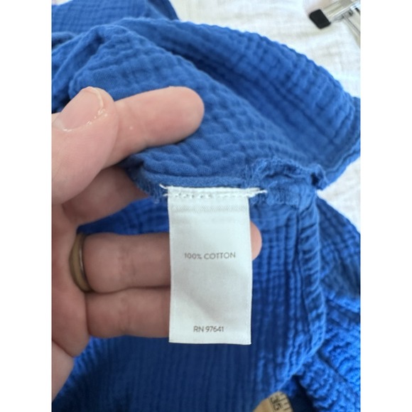 J Jill Women Gauze Midi Dress Size XLP Blue Coastal 100% Cotton Modest Lagenlook - Picture 8 of 11